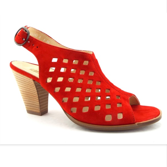 New PAUL GREEN Red Laser Cut Suede Leather Chunk Heels UK5/US7.5 - Picture 2 of 8